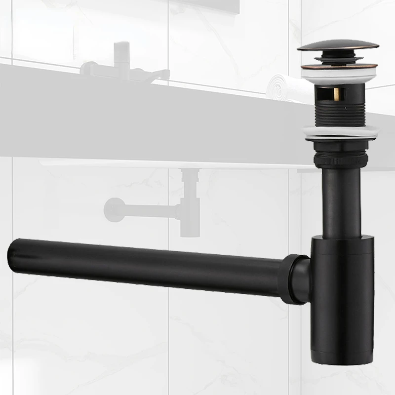 

Раковина, выдвижная сливная черная латунная раковина для ванной комнаты, зеркальная бронзовая ловушка для бутылок с трубкой, набор для сток...