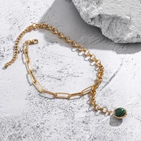 new fashion green turquoise ethnic style clavicle chain necklace hollow chain metal punk party jewelry gift