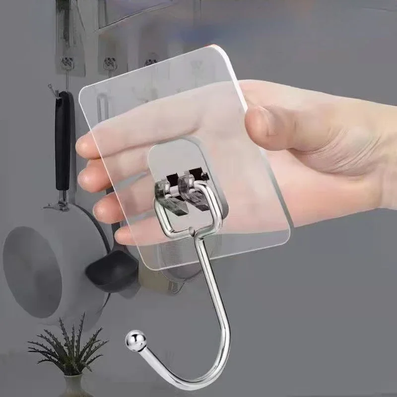 

5pc Large Transparent Stainless Steel Strong Self Adhesive Hooks Key Storage Hanger for Kitchen Bathroom Door Wall MultiFunction