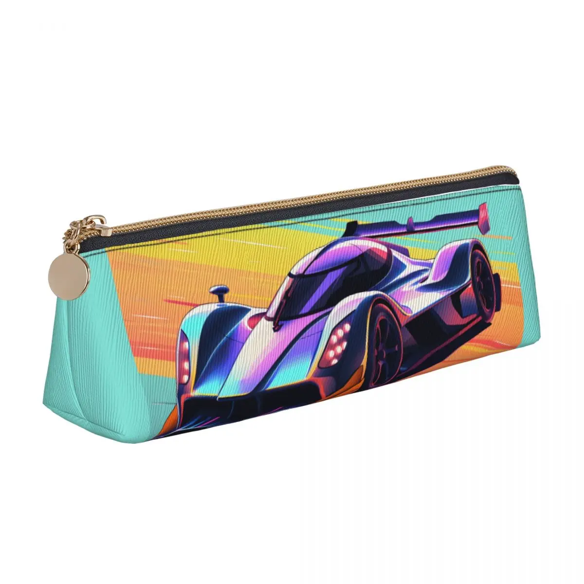 

Dazzling Sports Car Triangle Pencil Case 2D Elements Cartoon Teenager School Zipper Pencil Box Fashion Leather Pen Organizer
