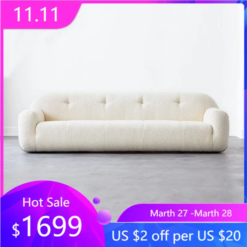 

Nordic light luxury fabric sofa size apartment net red isn designer model room lamb wool double three-seat sofa