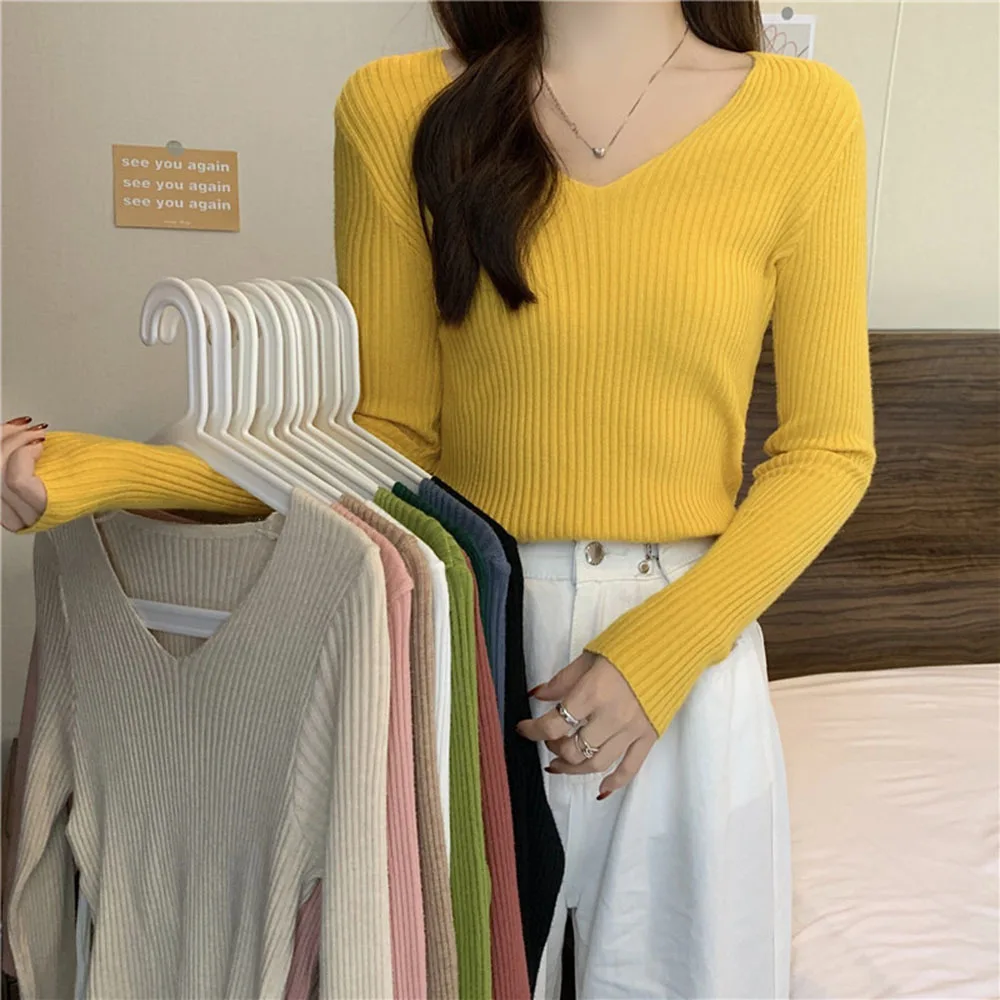 2022 базовый однотонный осенне-зимний пуловер с круглым вырезом Женский вязаный