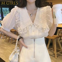 n girls blusas mujer de moda 2022 womens clothing temperament blouses lace short sleeve vintage shirts korean chic tops femme