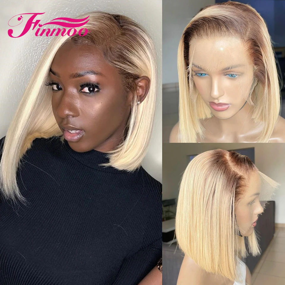 

#4/613 Ombre Blonde Lace Front Wig Human Hair HD Transparent Lace Frontal Wig Short Bob Wigs For Women Brazilian Hair Preplucked