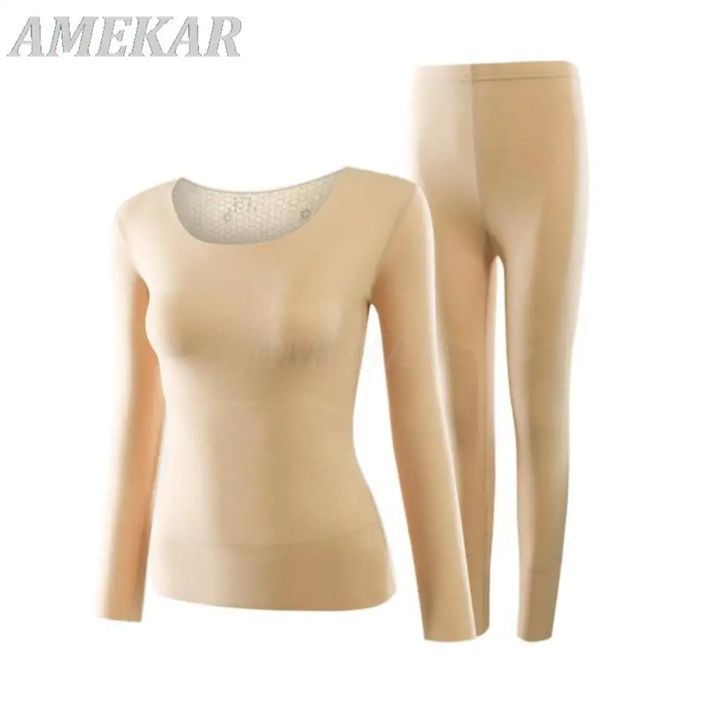 Crewneck Warm Thick Thermal Underwear For Men Women Seamless Long Johns Bottom 2 Pieces Set Ladies Solid Winter Thermo Lingerie
