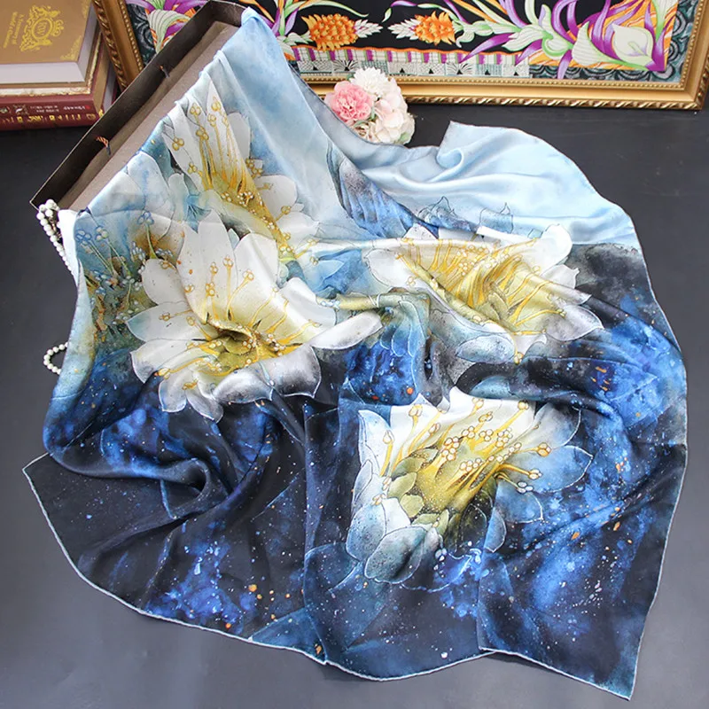 

Женский шарф 110 см пляжная шаль 100% шелк тутового шелкопряда роскошный женский хиджаб головная повязка бандана для летнего пляжа