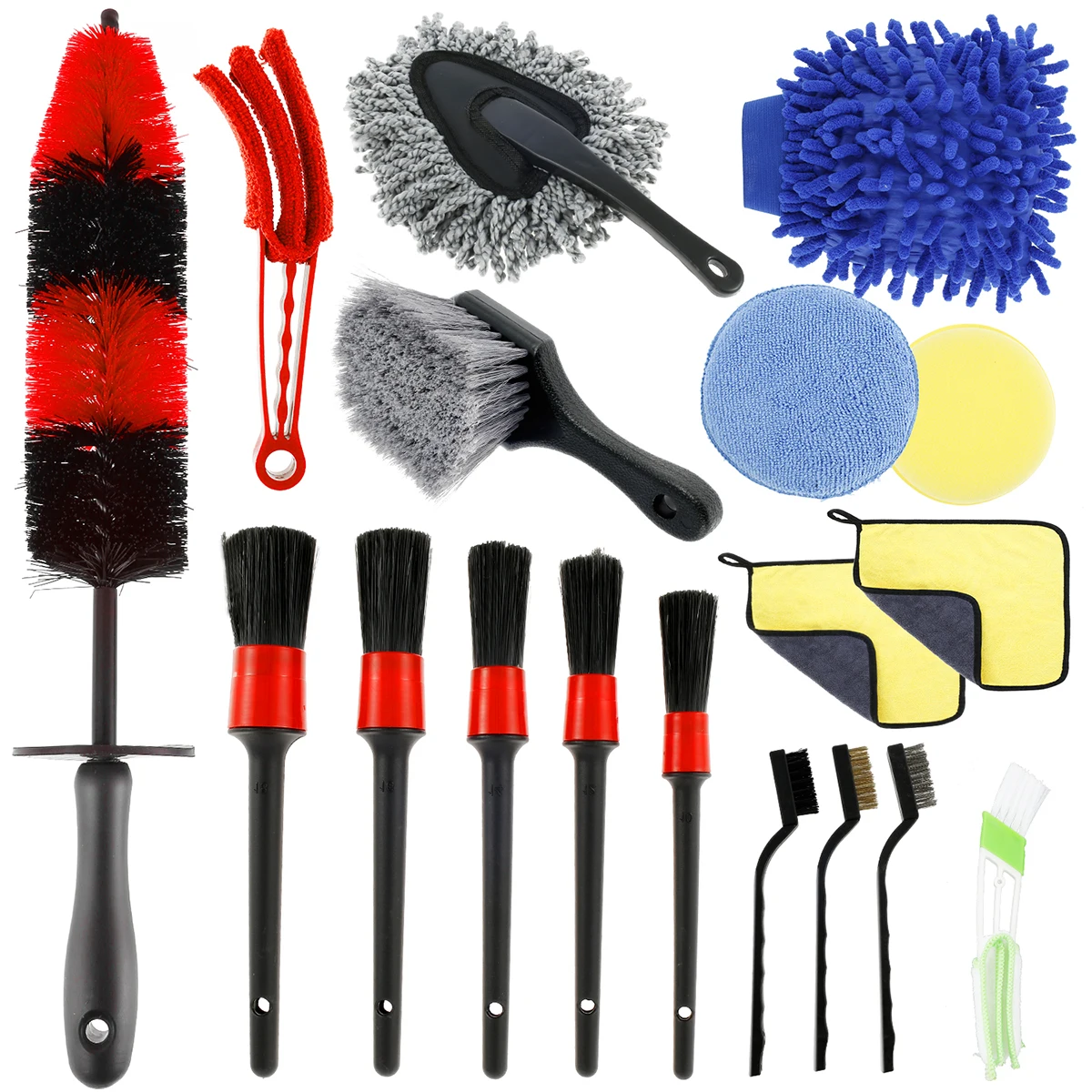 New18Pcs Car Cleaning Brush Deep Clean Rim Detailing Brush with Long Handle Non Scratch Car Duster Gentle Effective Cleaner