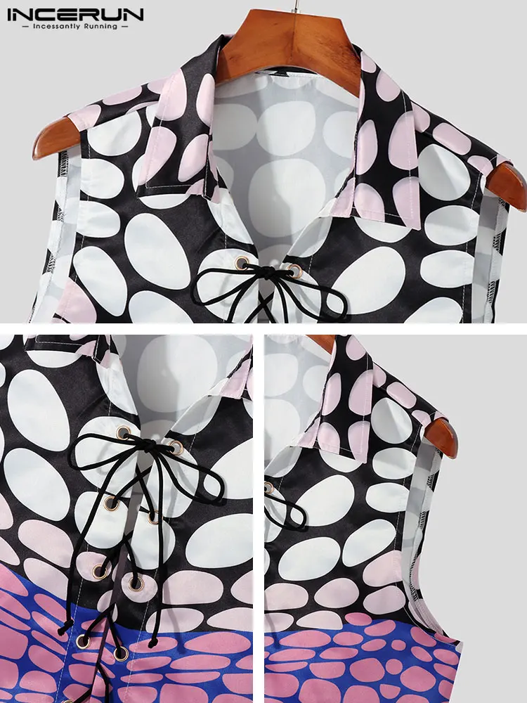 INCERUN Tops 2022 American Style New Men's Polka Dot Stripes Blouse Fashion Well Fitting Polka Dot Print sleeveless Shirts S-5XL