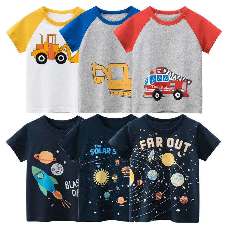 

Футболка с мультяшным принтом для мальчиков, футболка с животным принтом, динозавром, акулой, футболка для мальчиков, футболки, хлопковая де...