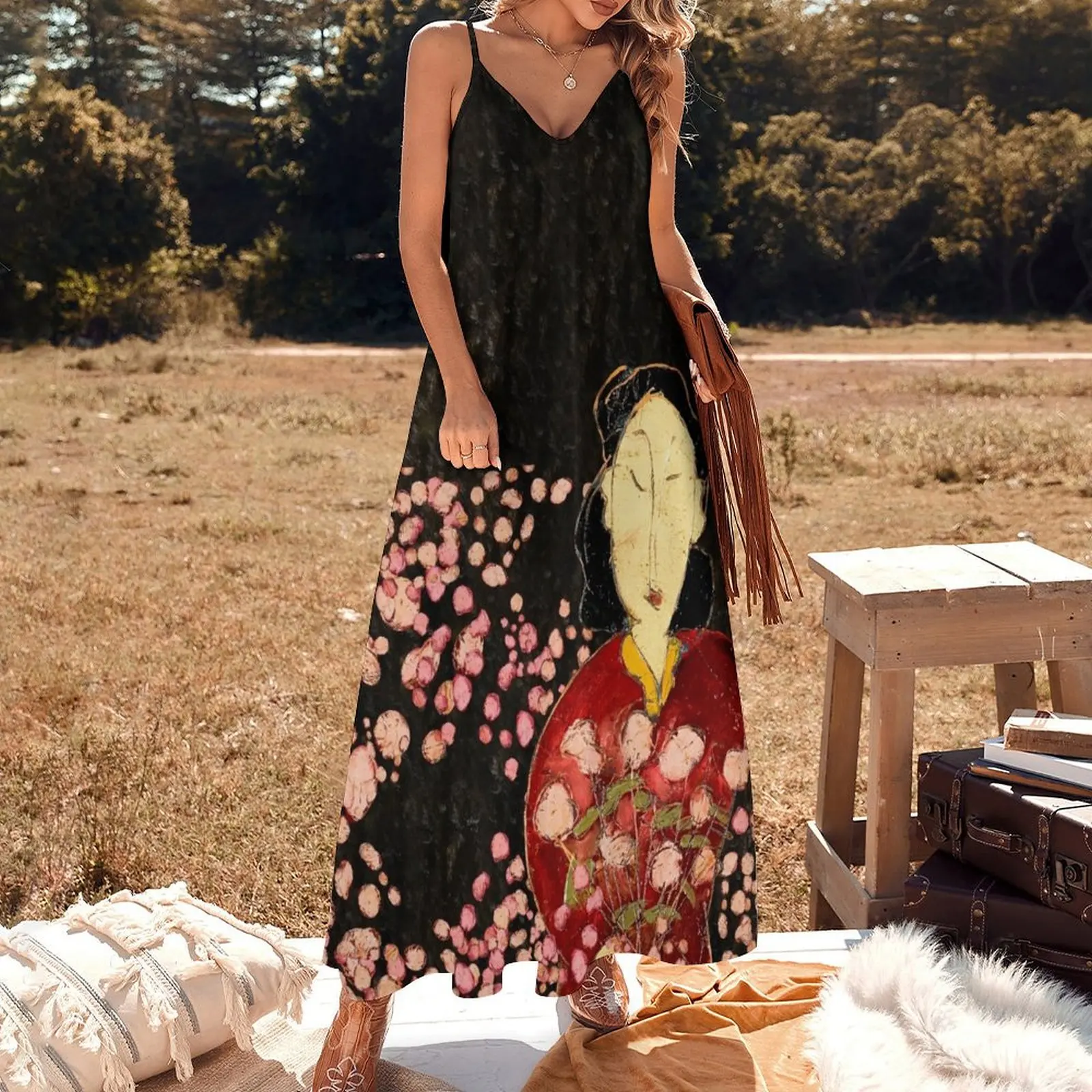 Ume с вишневым цветком длинное платье без рукавов роскошные вечерние платья для