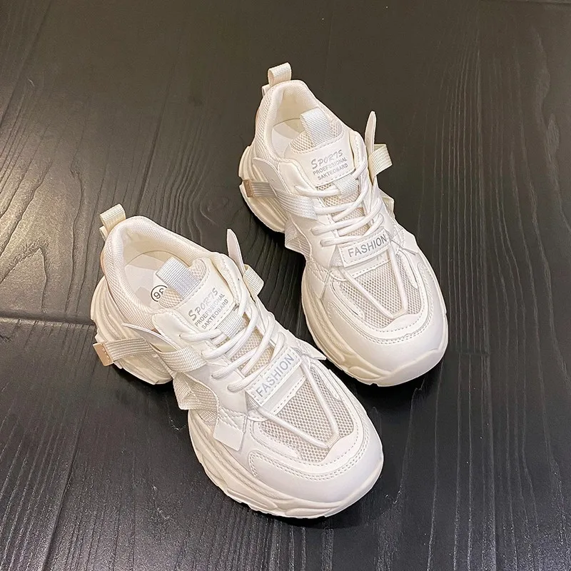 

Женские сетчатые кроссовки на шнуровке, Повседневная Удобная Вулканизированная обувь, однотонная женская обувь с круглым носком, модель 2023 года