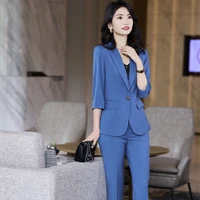 korean spring suit large size office women business white collar formal professional dress work clothes blue coat and trousers