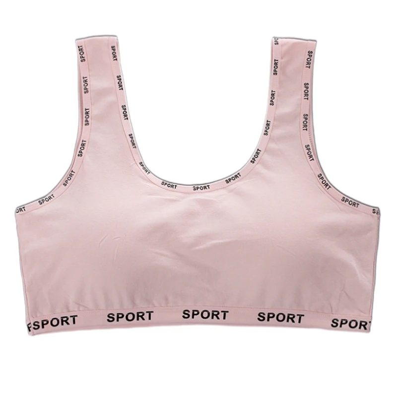

School Student Girls Size Cotton Bra with Sponge Pads Sport Letters Print Patchwork Underwear Wirefree Wide Straps Bralette