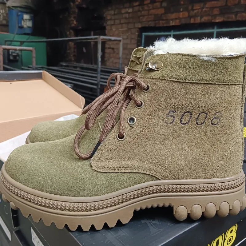 

Real Pictures! Sshooer Men's Boots Cowhide Waterproof Shoe Warm Wool Soft Plush Winter Boot Snow Hiking Outdoor Walking Shoes