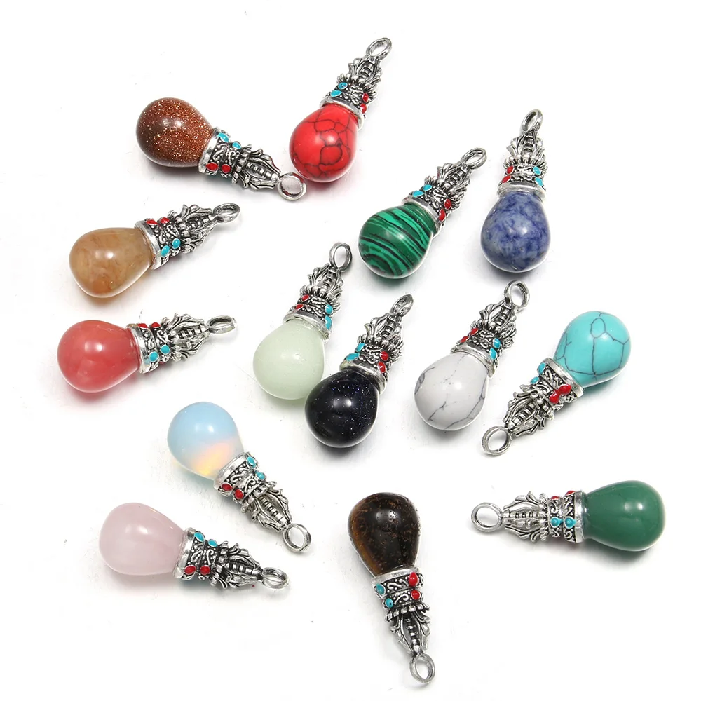 

Round Teardrop Natural Stone Pendant Tiger Eye Turquoise Malachite Charms for Jewelry Making DIY Necklace Bracelet Accessories