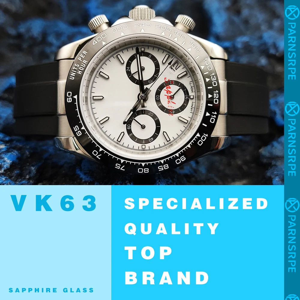Men's Watch 39mm Quartz Watch Japan VK63 Movement Sapphire Glass No Logo Watch Full Chronograph Stopwatch Watch