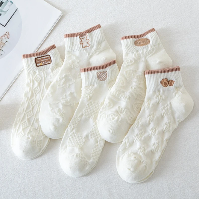 5Pairs Cute Summer Women Short Socks Boat Low Cut Chaussette Femme Cartoon Ankle Korean Cartoon Sock Soft Female Mesh Breathable