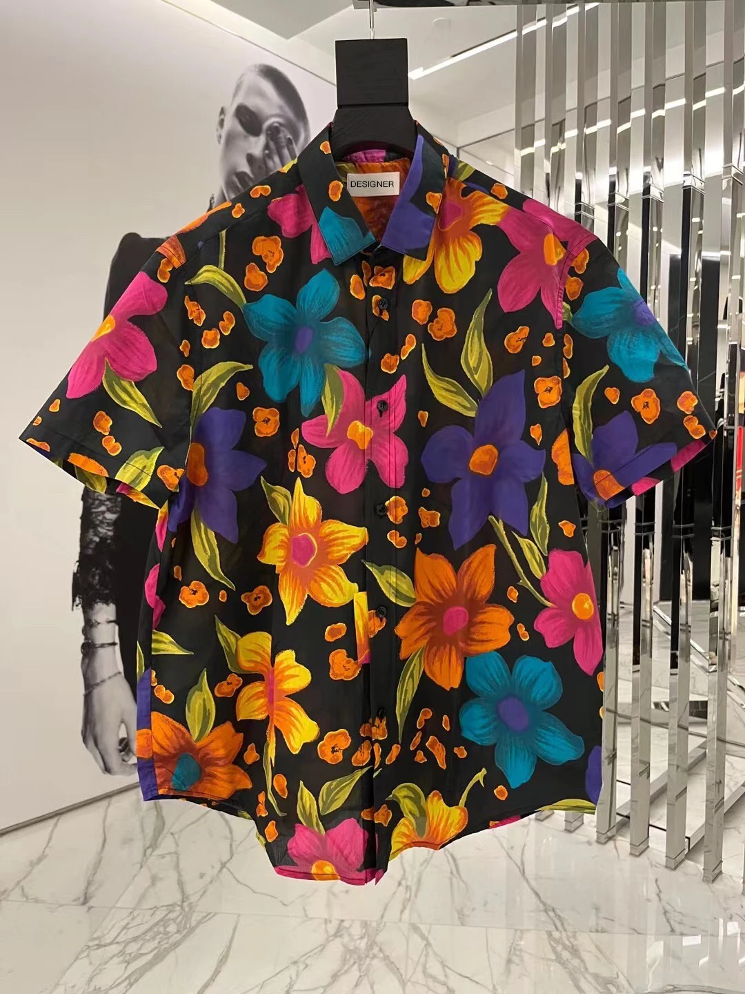 

2022 Spring Summer High Quality Silk Unisex Printing Shirts Chic Luxury Haute Couture Runway Designer Tops Floral Clothes