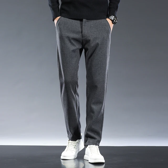 Осень 2022, деловые классические брюки, мужские повседневные брюки изматовой ткани с эластичным поясом, мужские деловые корейские Черные СерыеКостюмные брюки