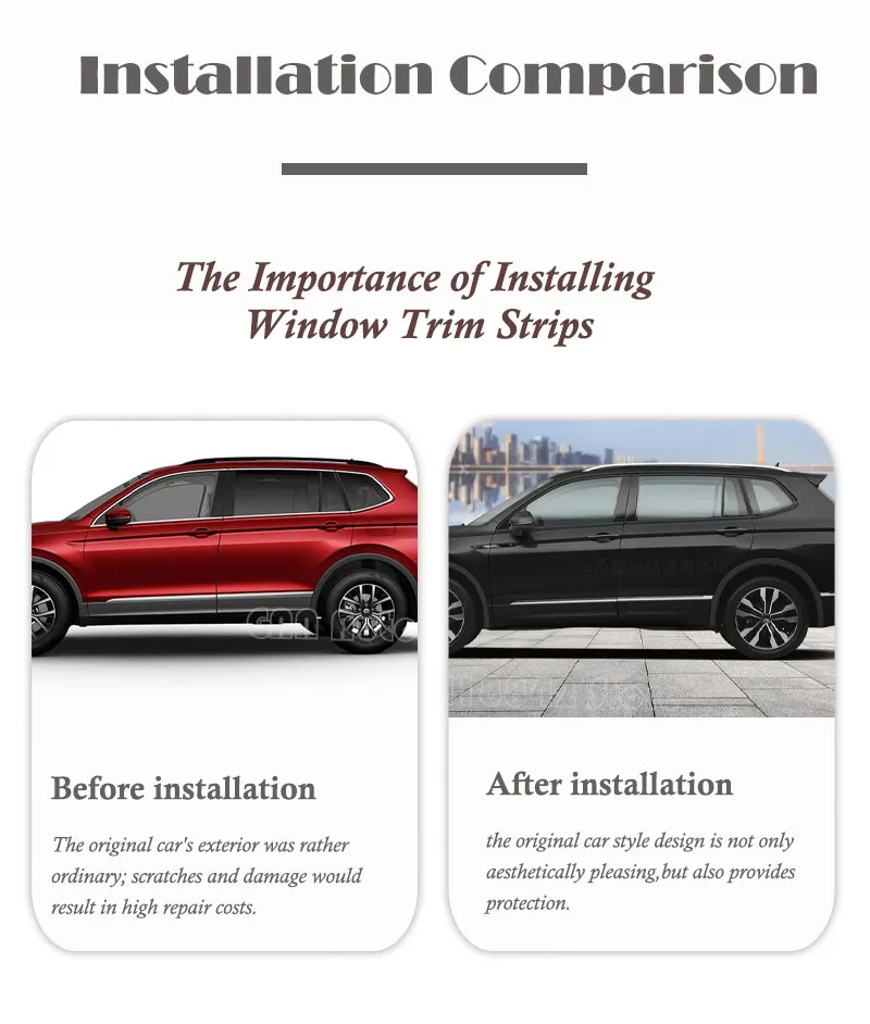 Фото Декоративные накладки на окна автомобиля для Volkswagen Tiguan L Allspace R-Line BJ/BW 2016-2024, из нержавеющей стали, противоударные, декоративные защитные наклейки №5
