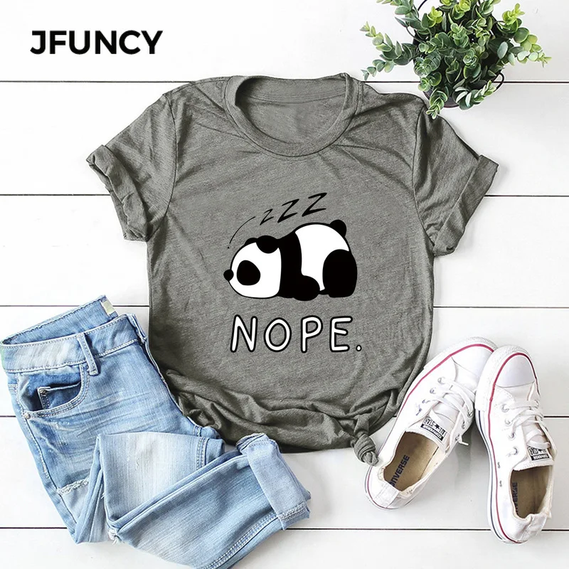 JFUNCY  Women T Shirt Lovely Panda T-Shirt Summer Cotton O Neck Short Sleeve Tees New Female Casual Shirts Harajuku Top