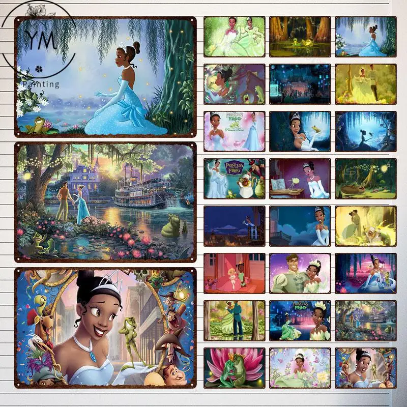 

Vintage Disney Cartoon The Princess and The Frog Metal Plate Wall Decor Art Tin Signs Posters Man Cave Bar Club Decoration