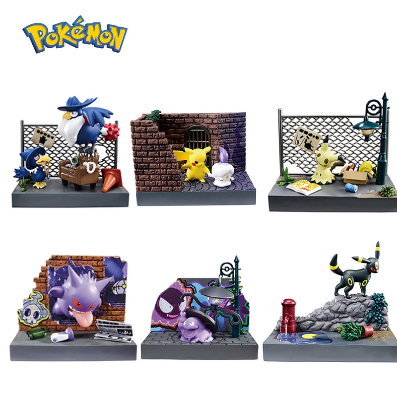 

Pokemon Figure Grimer Bikachu Gengar Umbreon Cartoon Night Alley Scene Peripheral Toys Ornaments Dark Town Micro Kids Gifts
