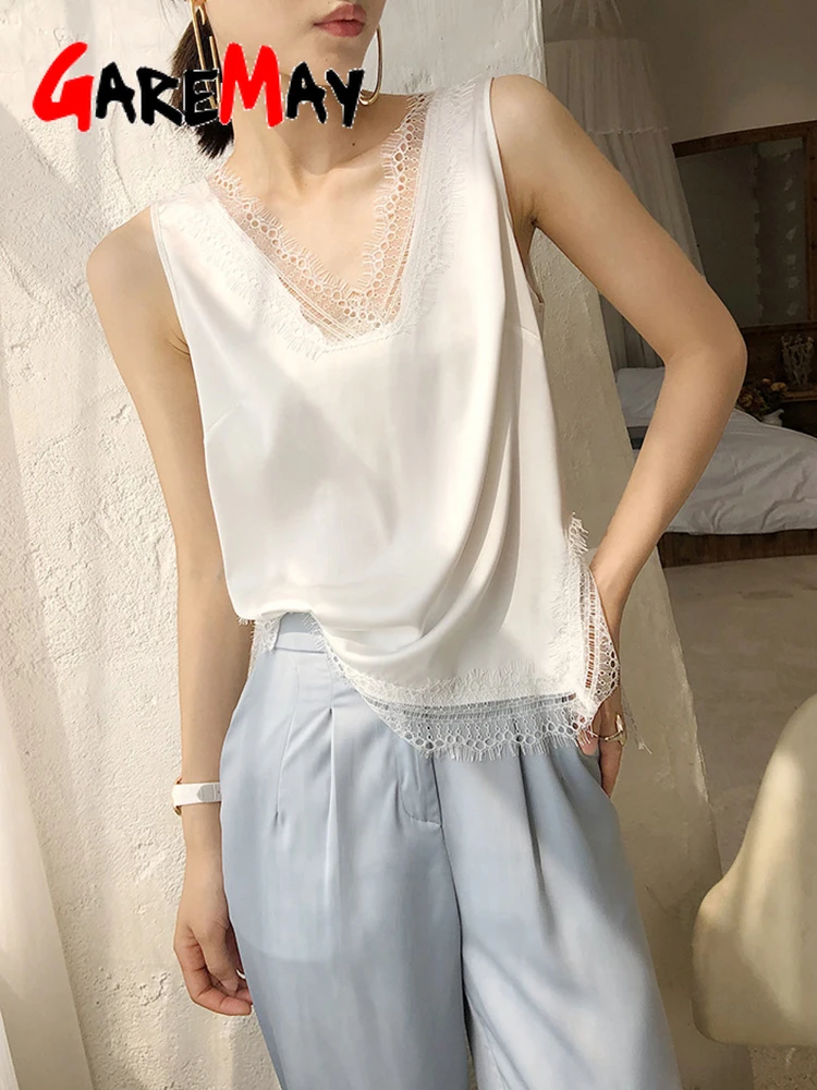 Женские летние блузки без рукавов кружевные Базовые черные красивые элегантные