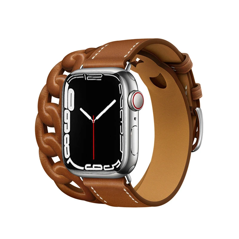 Strap For Apple Watch band 44mm 40mm 45mm 41mm 38mm 42mm Gourmette Double Tour Genuine Leather bracelet iWatch serier 7 6 5 4 se