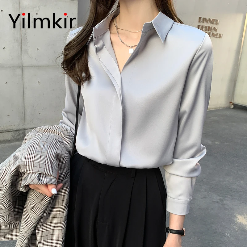 

Fashion and Popular All Match Business Office Professional Ladies Solid Color Elegant Embroidery Shirt Sexy Simple Women Top