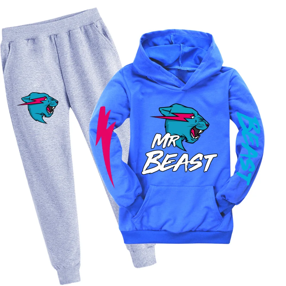 

2-16Y Children Clothing Sets Mr Beast Lightning Cat Hoodies+ Pants Suit Sweatshirt Teens Girls Boys Clothes Spring Fall Clothes