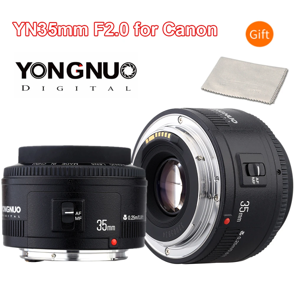 

Широкоугольный объектив Yongnuo 35 мм YN35mm F2.0 с фиксированным/основным автофокусом для Canon широкоугольный объектив с фиксированным автофокусом ...