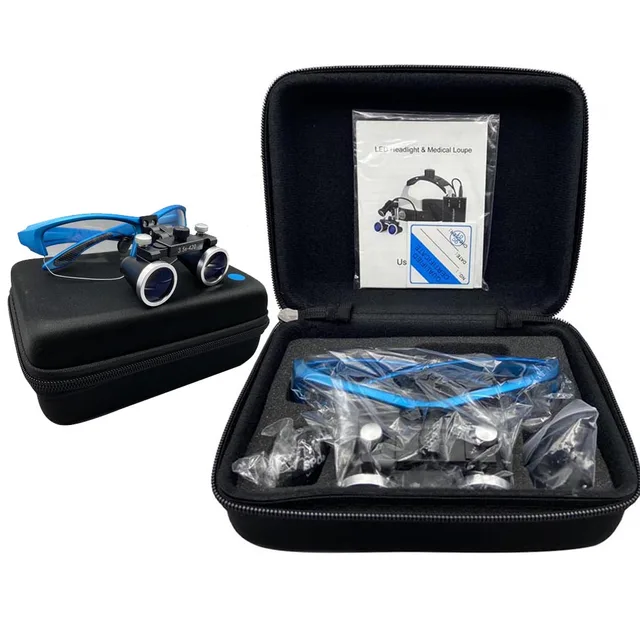 Dental Loupes Magnifier Lab Medical Magnification Binocular 2.5/3.5x420 Headlight Headlamp 5W Cloth Case 6