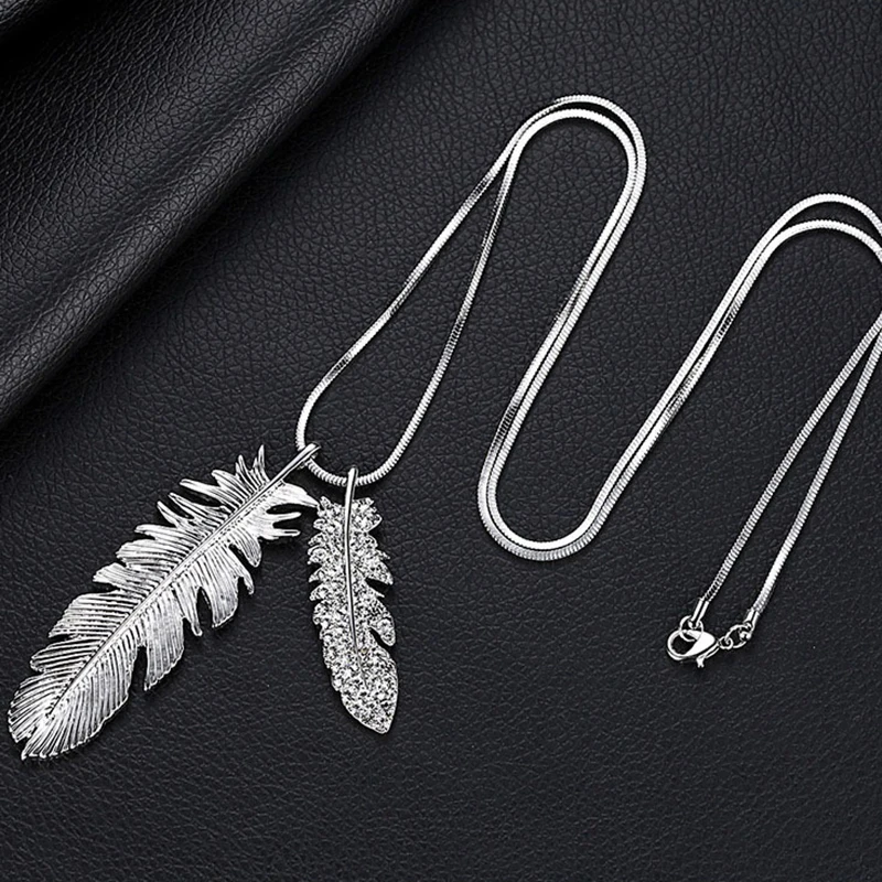 

LEEKER Vintage Palm Leaves Pendants and necklaces Cubic Zirconia Antique Gold Silver Color Long Chain jewelry for women 002 LK6