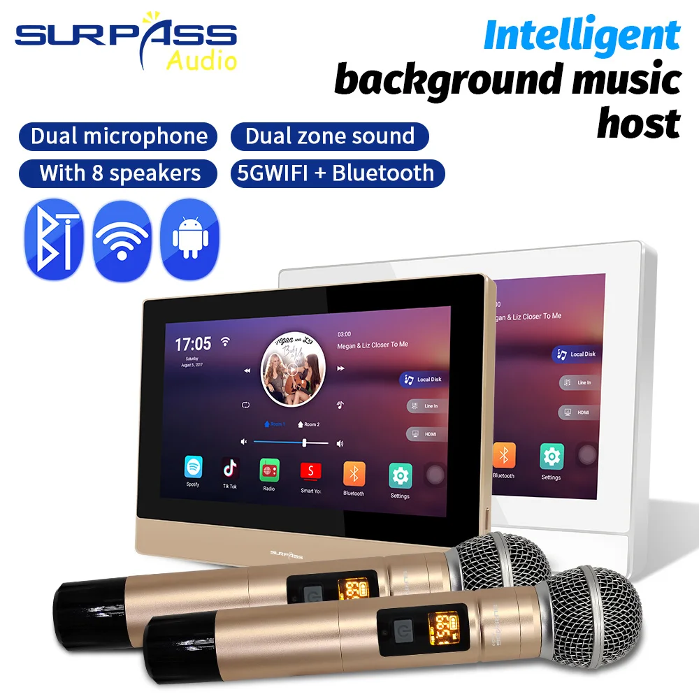 

Smart WiFi Wall Amplifier Bluetooth Home Audio Music System YAMAha Amplifier Android 8.1 2zone with Handheld Wireless Microphone