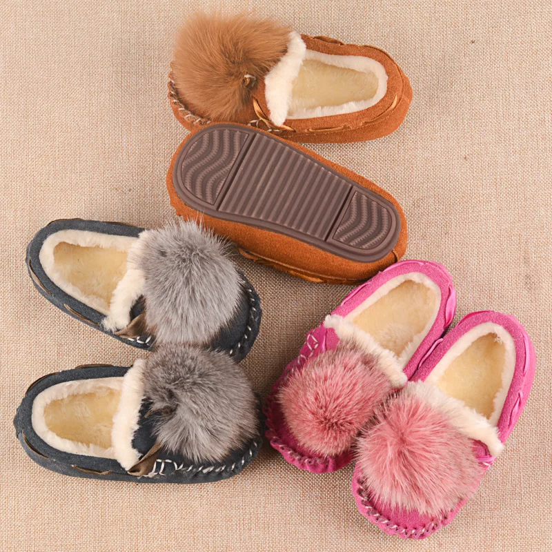 

Children's Fur Ball Soft Bottom Warm Shoes for Girls Fall Winter Plus Velvet Padded Cotton Shoes Baby Snow Boots