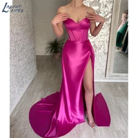 layout niceb hot pink satin evening dresses long sexy sweetheart high side slit formal prom gowns women long party 2022