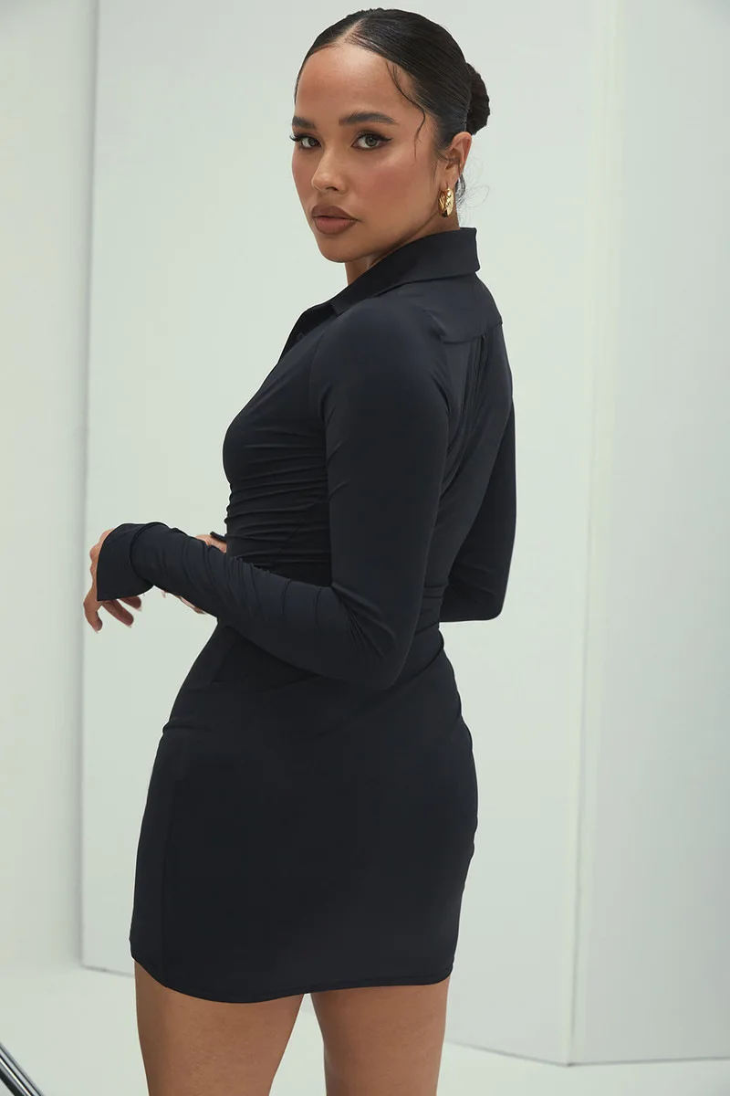 

Bodycon dress for women Square Neck Black Dress Women Elegant Cotton Fashion Side Split Dress Mini Ladies Basic