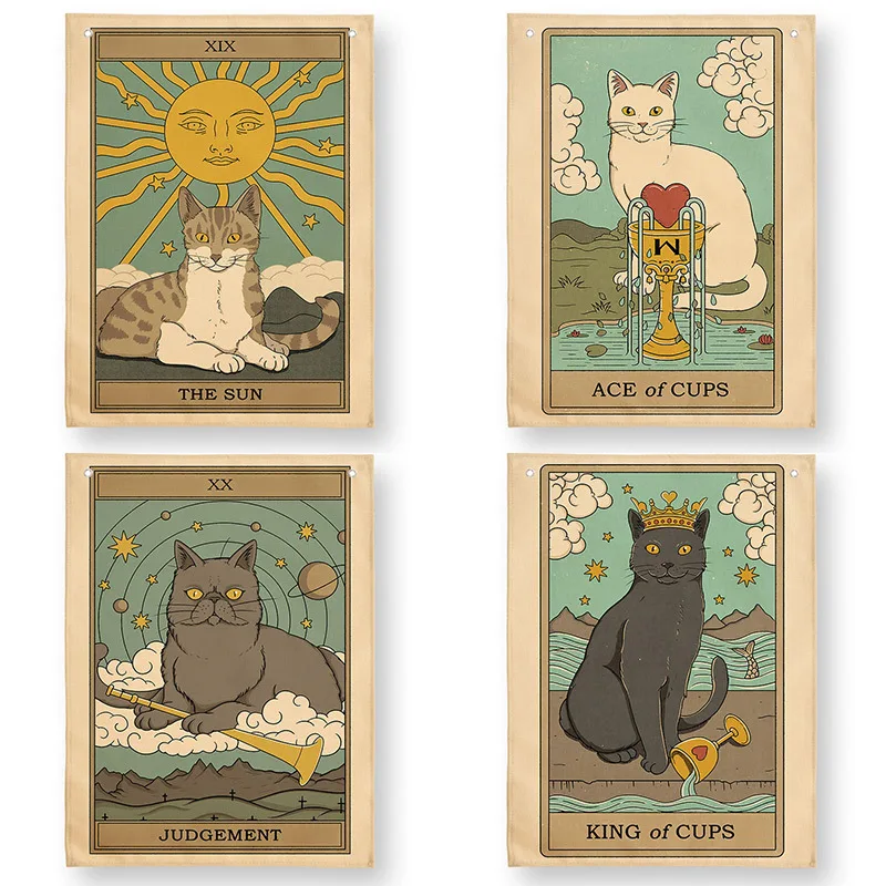 

Гобелен на стену в виде кота и лап Таро, украшение для дома в стиле бохо, хиппи, матрас для девушек, комнатный декор для общежития