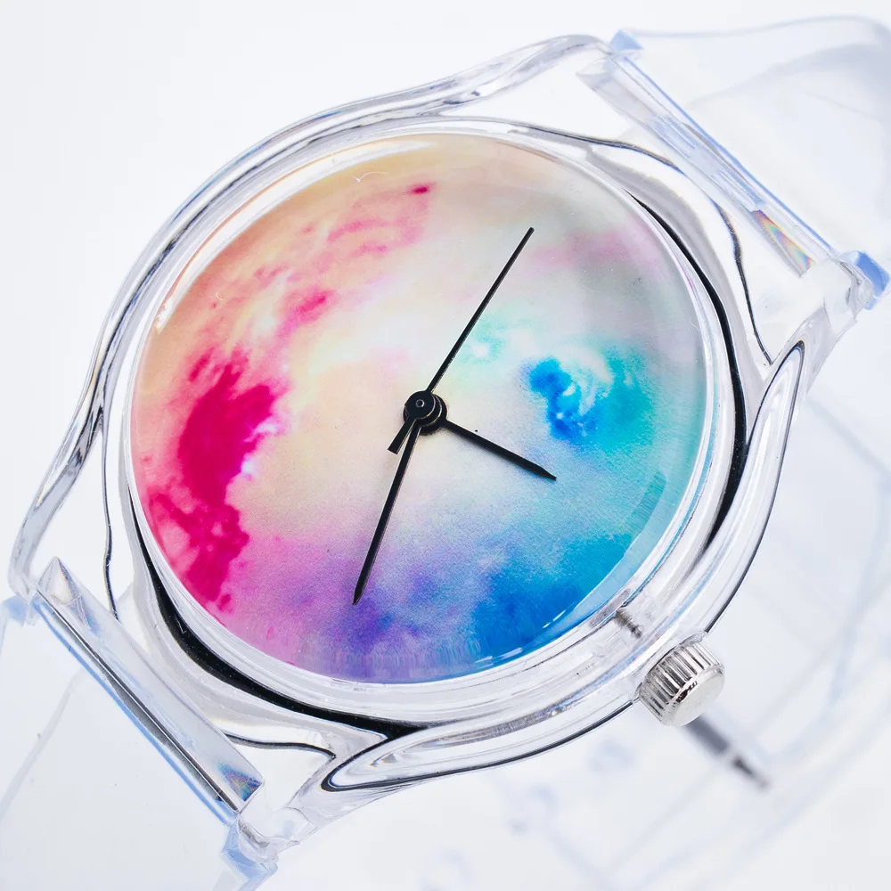 

Модные женские наручные часы, пластиковые часы, прозрачный ремешок, спортивные часы для студентов, женские повседневные кварцевые часы для ...