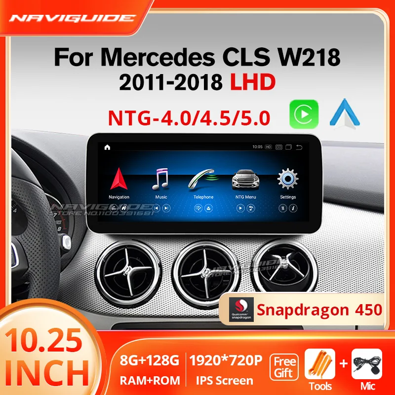 

NAVIGUIDE 10.25'' Android 12.0 Car Multimedia Player For Mercedes W218 2011-2018 NTG 4.0 4.5 5.0 Carplay Auto GPS Navi Headunit