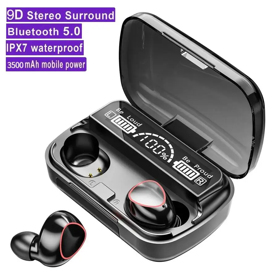

Bluetooth Earphones Wireless Headphones with Mic Waterproof Sports Wireless Earbuds Stereo Headsets 3500mAh Charging Power Bank