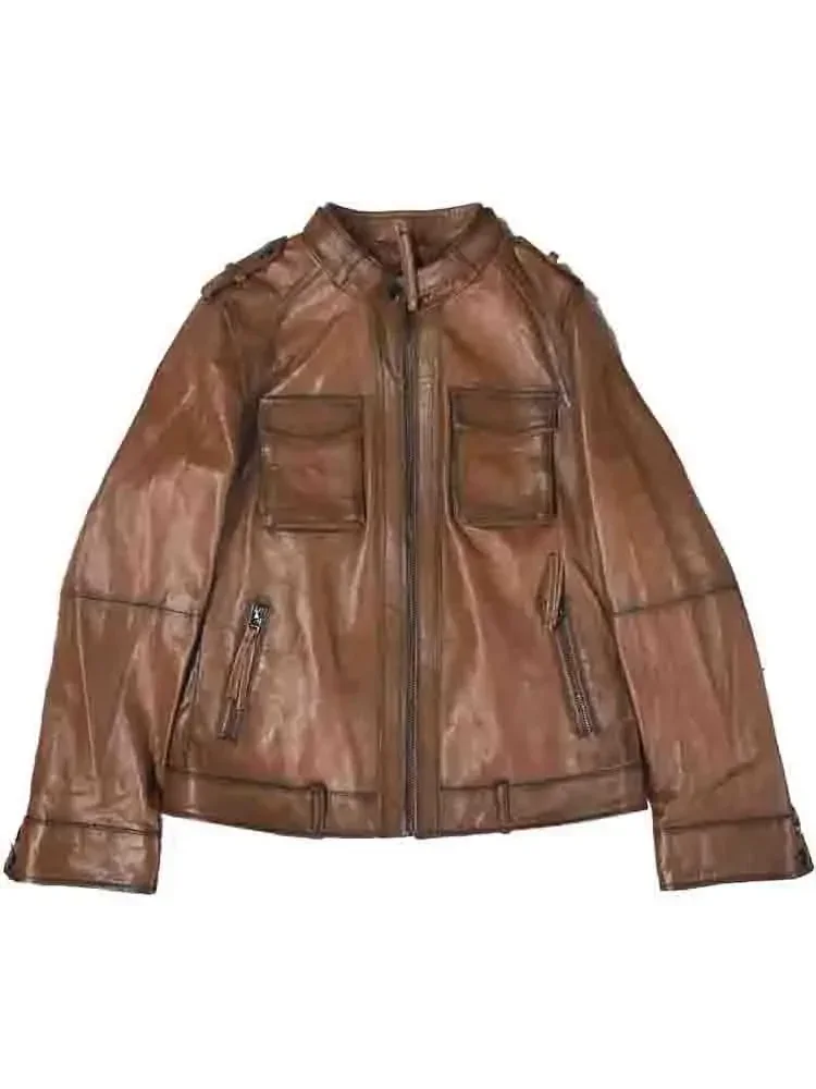 Женская куртка из овечьей кожи винтажная мотоциклетная натуральной Zjt2579 100%