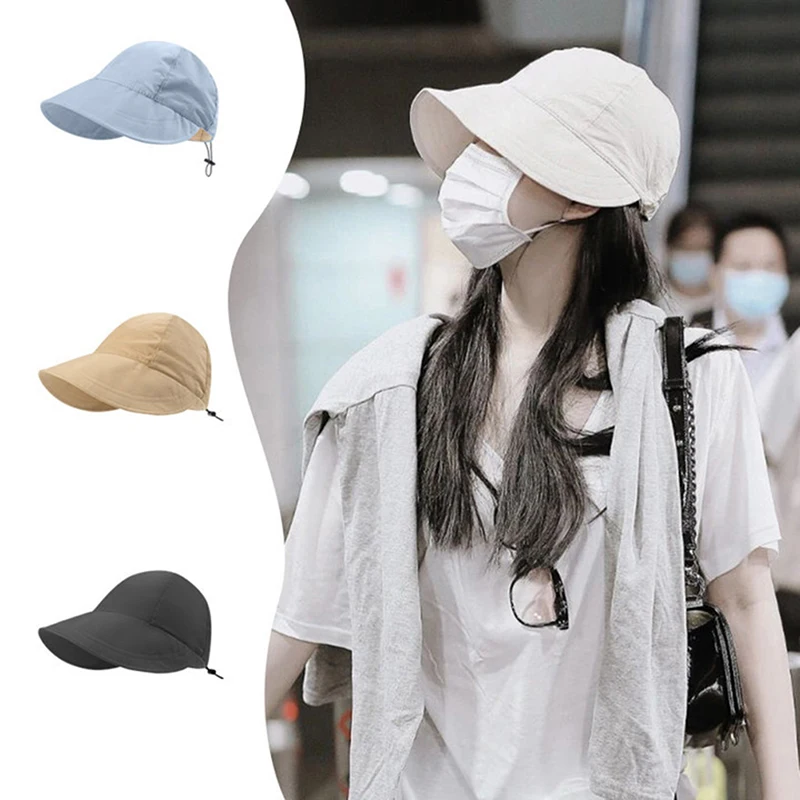 

1Pc Foldable Wide Brim Sun Hat Drawstring Adjustable Caps for Men Women Beach Hats Summer Quick-drying Visors Fisherman Cap