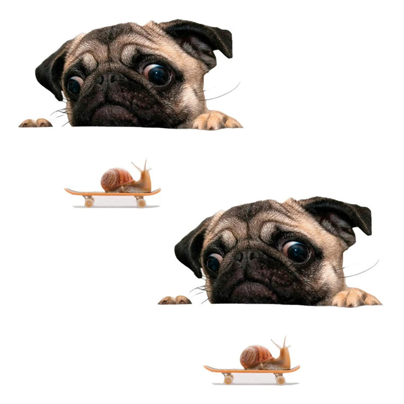 

2X Funny Cute Pet Pug Dog Snail 3D Car Window Decals Home Wall Sticker Decoration