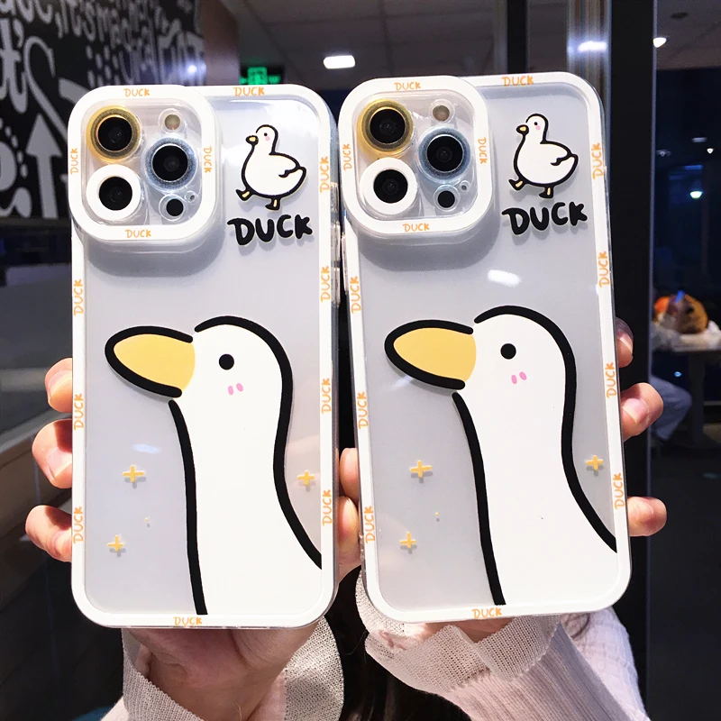 

Funny Cute Cartoon Duck Clear Phone Case For iPhone 14 Pro Max 13 12 11 XR XS 7 8 Plus Animal Transparent Soft Shockproof Cover
