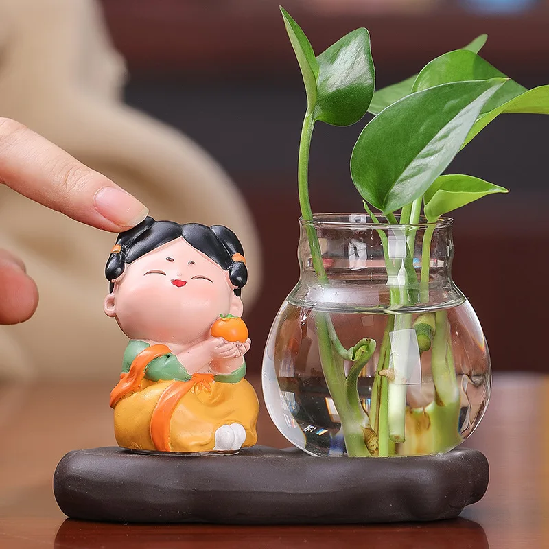 

CreativeGlassVase withTangDynastyLadyDesign forOfficeDeskDecorationandWaterPlantHydroponicsCuteHomeDecorandPopularGiftChoice