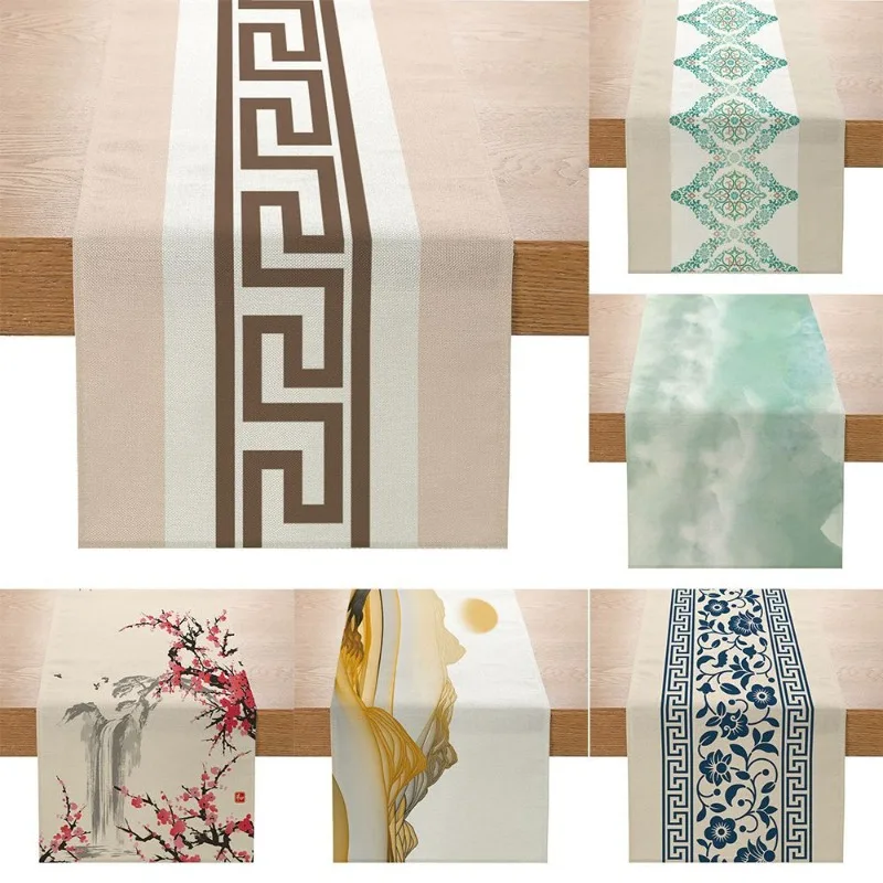 

New Chinese Ink Printed Table Runner Wedding Sip Tea and Chat Luxury Dining Decor Polyester Kitchen Home Decoration Tablecloth