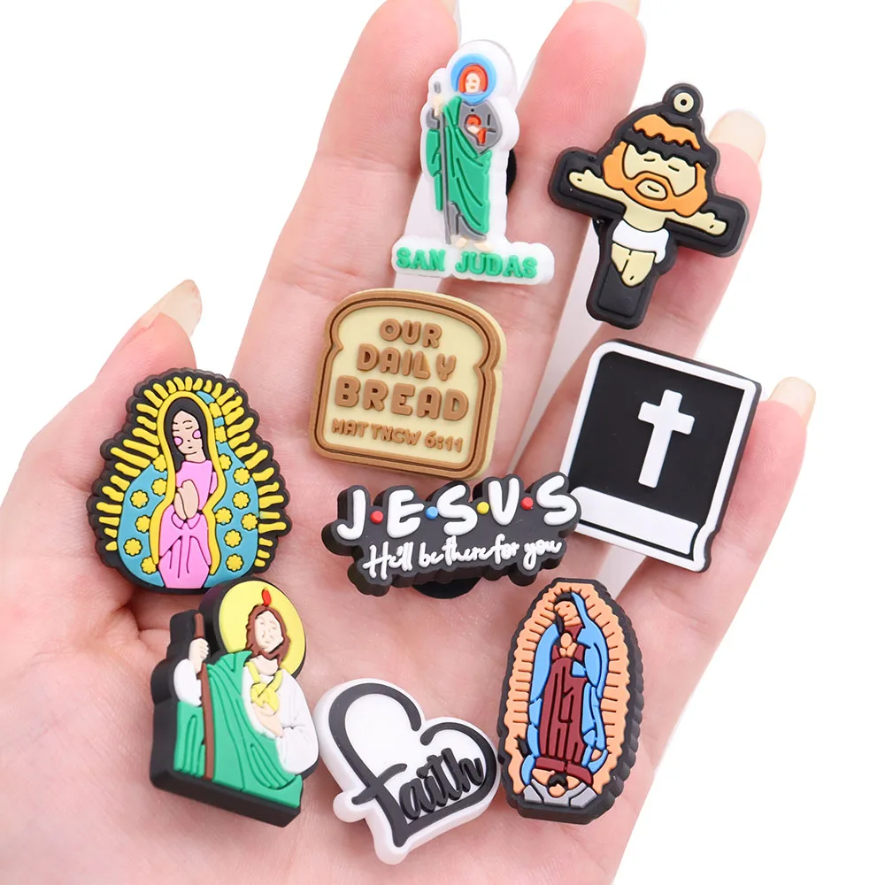 

Wholesale 50Pcs San Judas Jesus Religion Shoes Accessories Garden Shoe Buckle Decorations for Crocs Charms Jibz Kids Gift