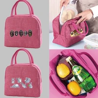 insulated canvas lunch bag for women cooler pack tote thermal bag portable kids picnic bags cartoon series lunch bags for work